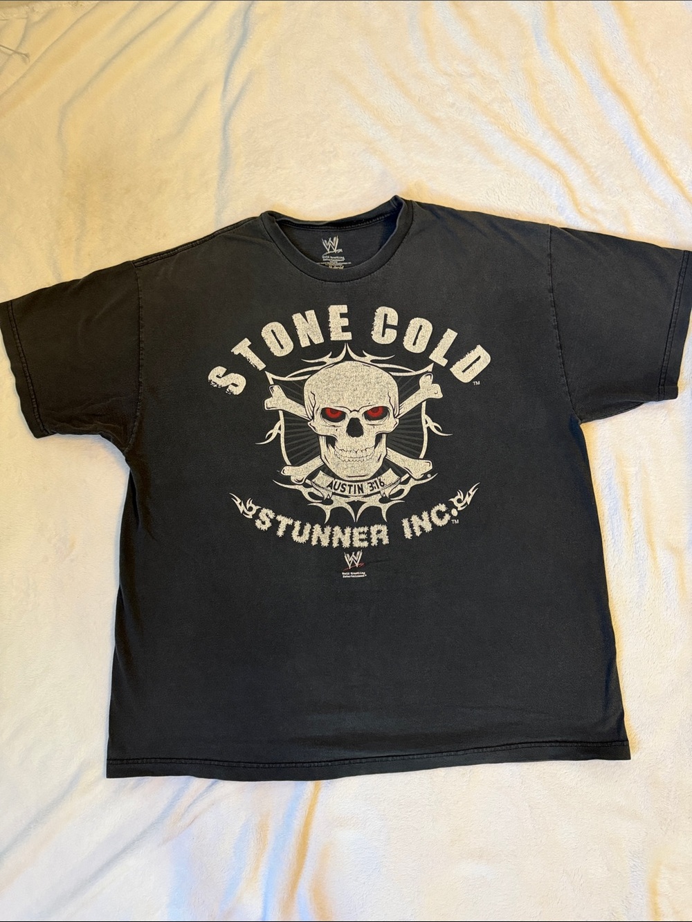 WWE Stone Cold Graphic Tee in Black with Red Eye Accents